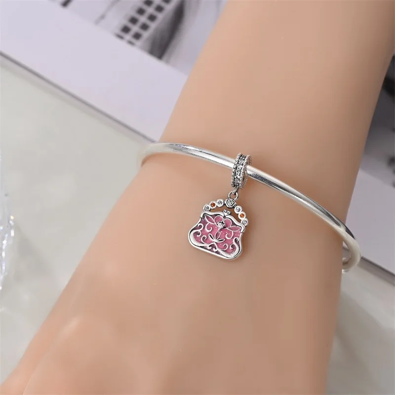 925 Silver Plated Magic Mirror Princess Angel Pink Charm Beads Suitable Fit Pan 925 Original Bracelet Exquisite Diy Jewelry view 3