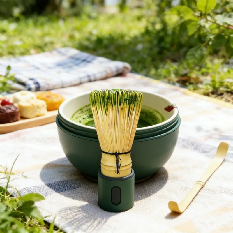 Japanese matcha tea whisk brush - bamboo tea seat and spoon accessories view 3