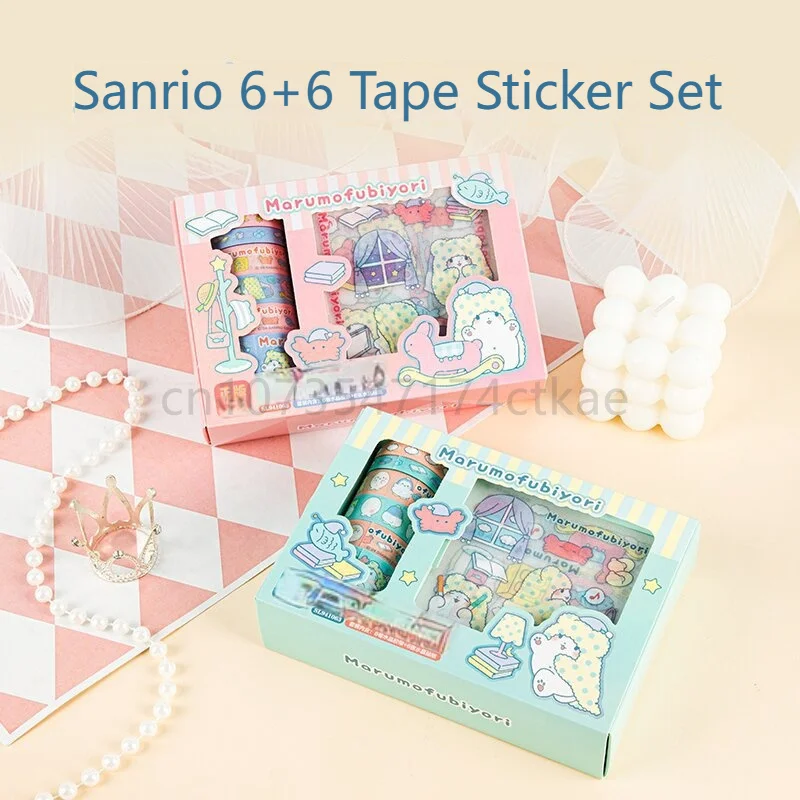 Kawaii Sanrio Marumofubiyori Handbook Sticker Set Student Diy Gift Box Washi Tape Material Student Stationery Girl Birthday Gift