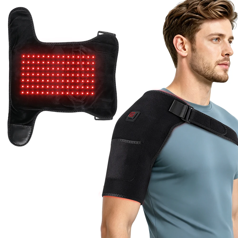 USB Electric Heated Shoulder Brace with 105 LED 660nm 3-Level Hot Compress Shoulder Pad Joint Protect Support