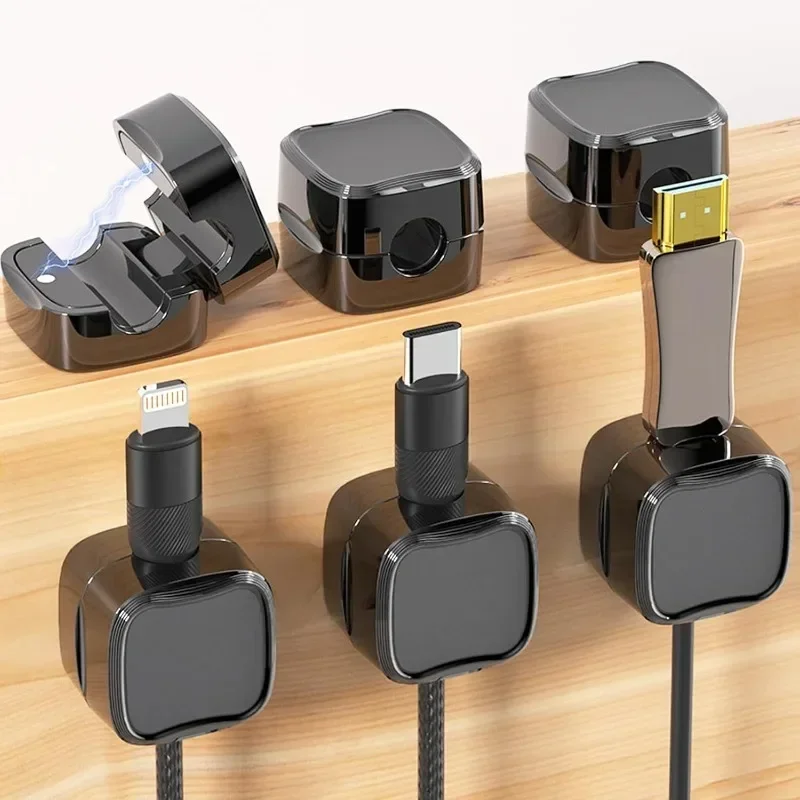 12/1pcs Magnetic Cable Clips Adjustable Cord Holder Under Desk Cable Management Wire Keeper Home Office Cables Clip Organizer