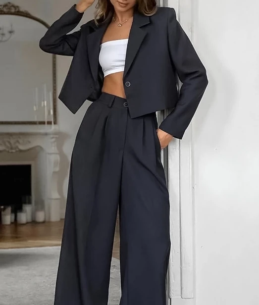 Casual Pants Set Women Spring Summer Suit Collar Long Sleeved Loose High Waisted Elastic Band Long Pants Classic Two-Piece Set