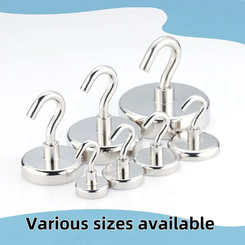 10pcs 6size Key Holder Home Decoration Super Strong Neodymium Magnetic Hook Ring Metal Magnet with Curved Hook Hanger for Fridge