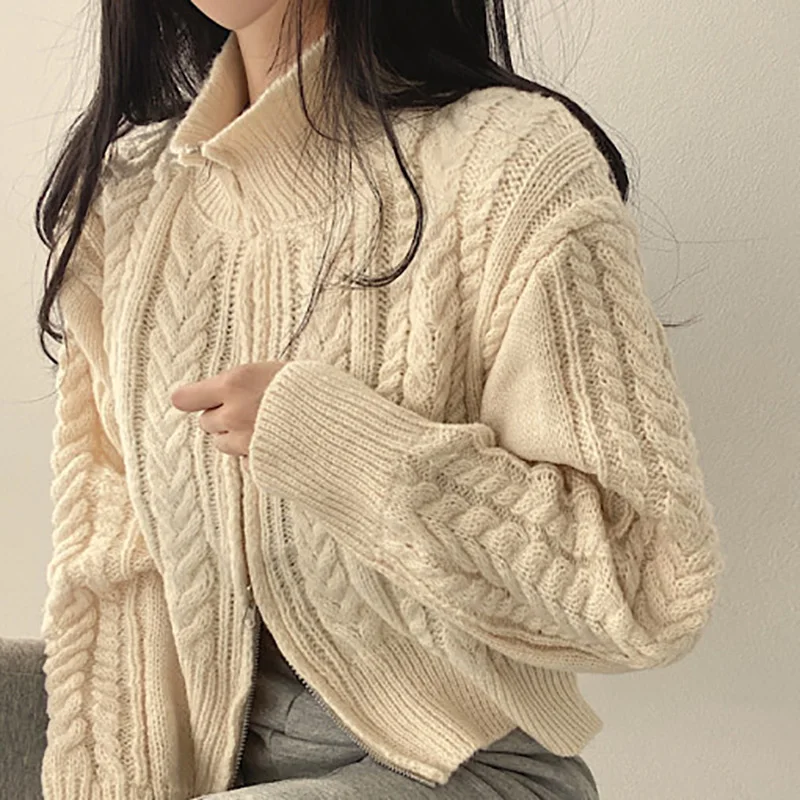 ITOOLIN Women Chic Sweater Cashmere Cardigan Zipper Casual Solid Knit Slim Sweater Cardigan For Women 2023 Autumn Winter