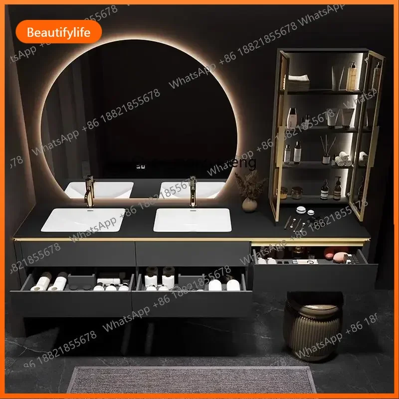 Modern vanity washstand rock slab integrated seamless ceramic basin bathroom cabinet wash basin cabinet combination