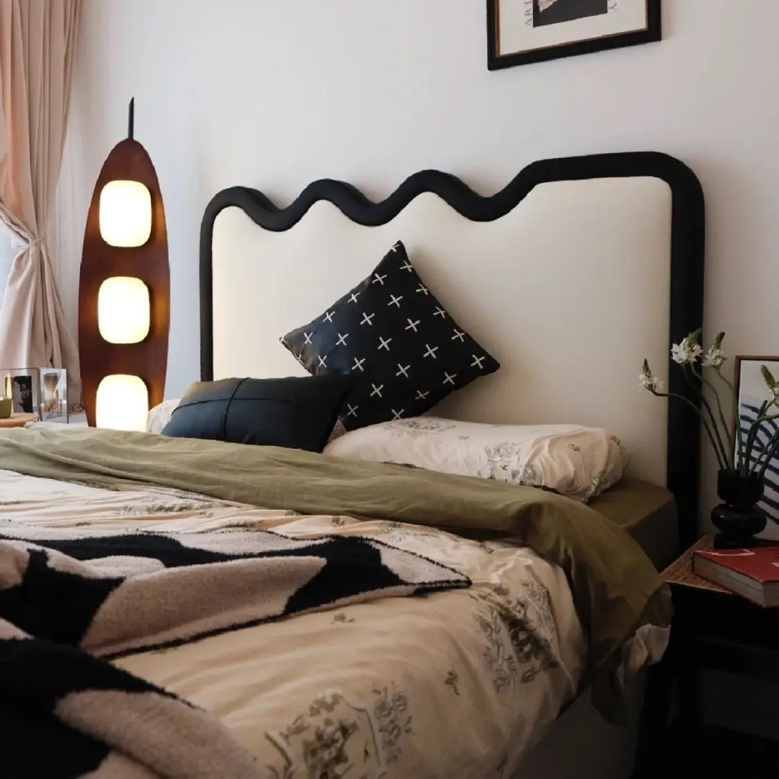 Francés, Estilo Crema, Lujo Ligero, Cuero, Puffs, Ondas, Dormitorio, Moderno, Simple