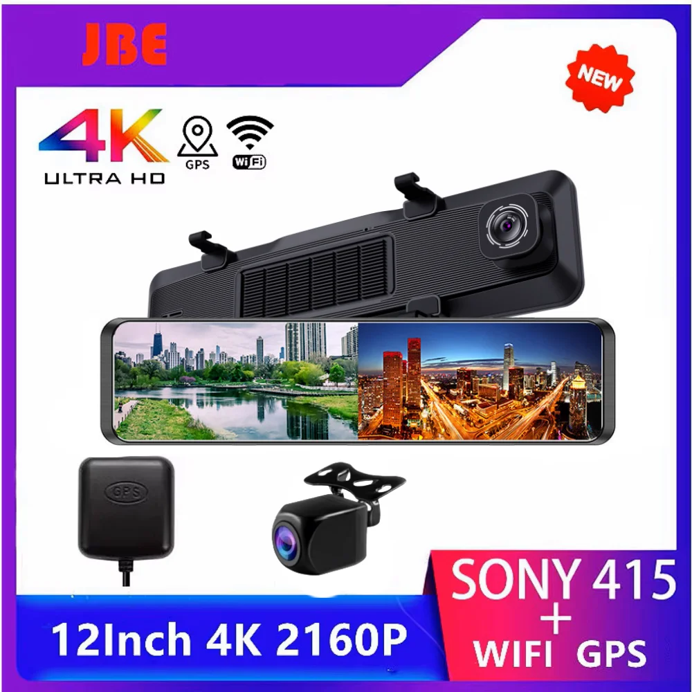 4K 3840*2160P 12 Inch Car DVR Dash Cam WIFI GPS Sony IMX415 Rear View Mirror 1080P Car Camera Video Recorder Park Monitor