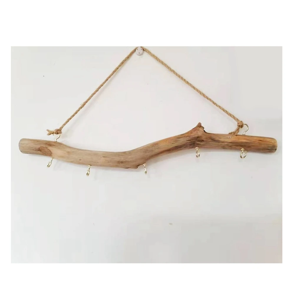 A44Z-2Pcs Natural Driftwood Decorative Branches Farmhouse Home Wall Hanging Decor Hanging Jewelry Organizers With 5 Hooks