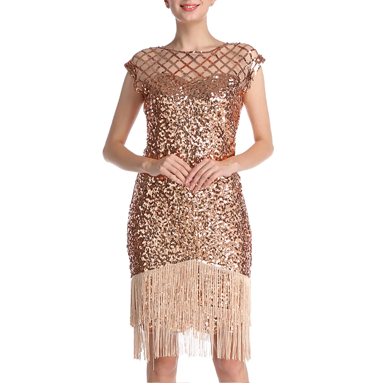 Women's 1920s Vintage Sequin Fringed Dresses Robe Great Gatsby Flapper Vestidos Nightclub Evening Party Midi Dress платье женско