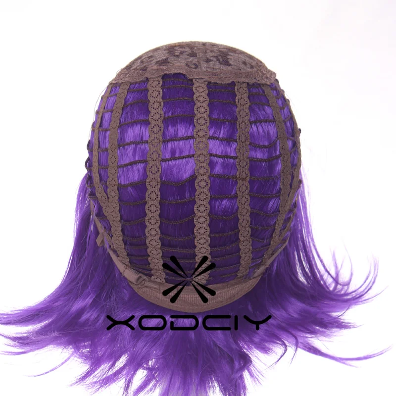 Mulheres corvo super-herói roxo curto bob peruca reta com pico da viúva cabelo sintético peruca cosplay para festa de fantasia de halloween