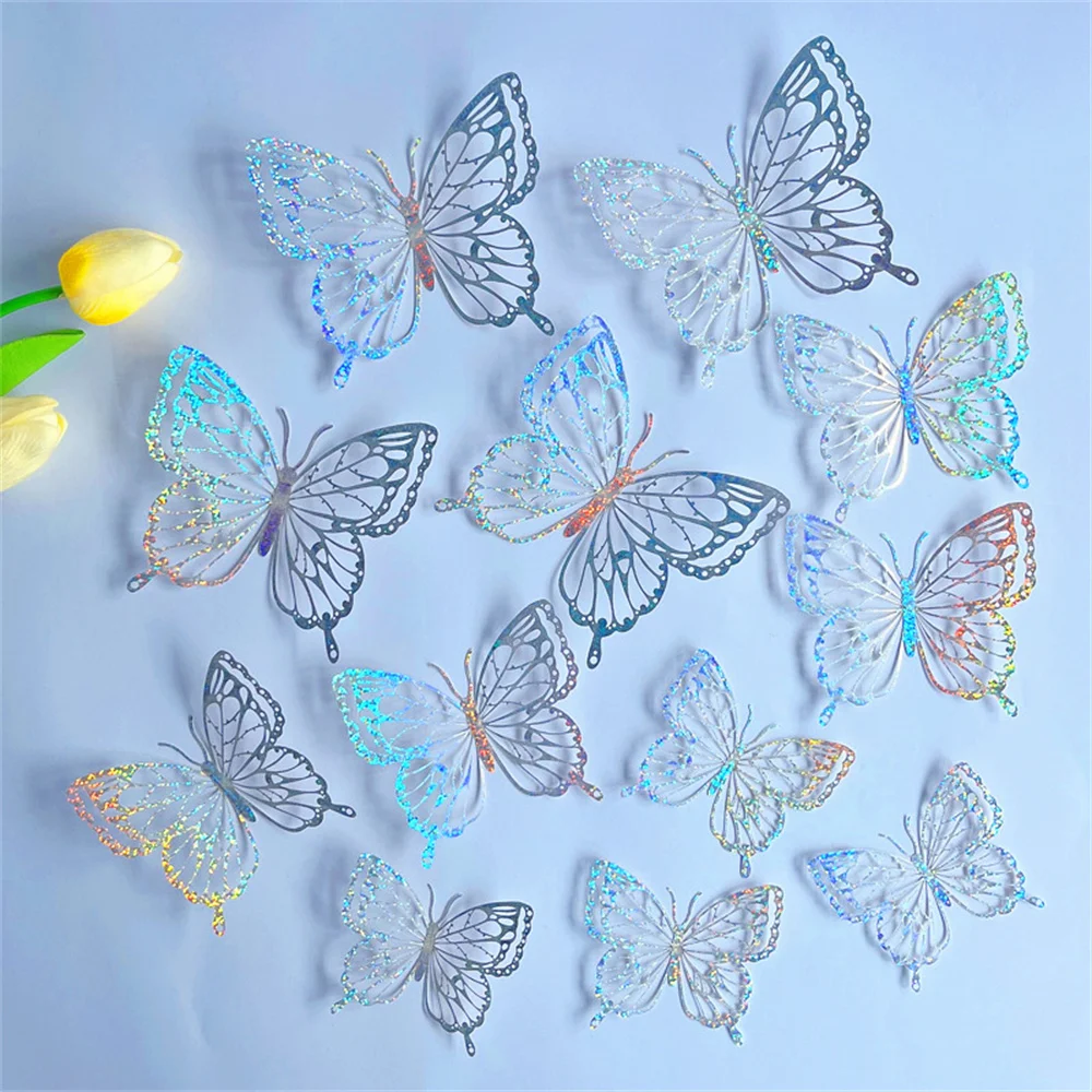 12pcs 3D Butterfly Wall Stickers Decor Reflective Wave Point Multi-color Butterflies Decorations for Birthday Party Decorations