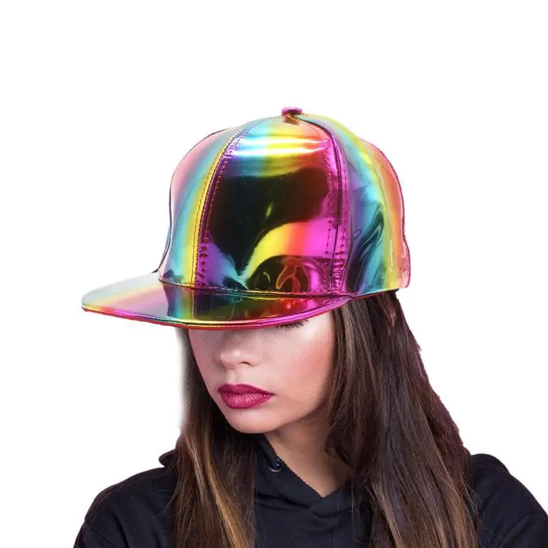 

Shiny Holographics Baseball Caps Shiny Hip Hop Street Dance Skateboard Caps Reflective Snapback Hats Hip Hop Rave Cosplay Casual