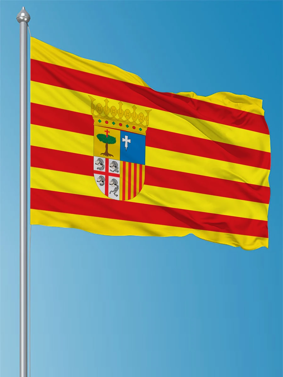 FLAGDOM  3X5Fts  90X150cm Spain Spanish Flag of Aragon