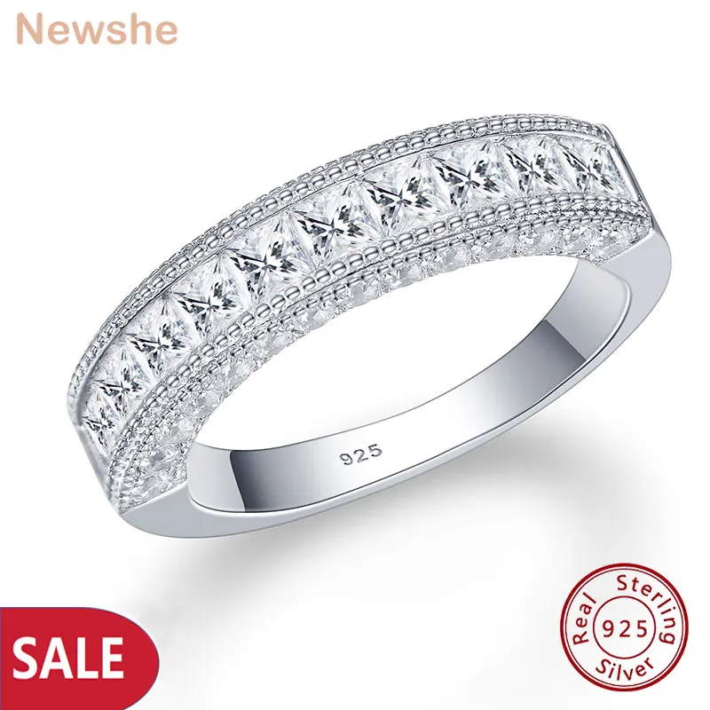 

Newshe Solid 925 Sterling Silver Eternity Rings for Women Luxury Wedding Band Princess Cut AAAAA CZ Promise Ring Clearance Sale