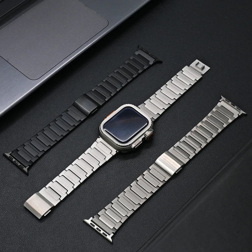 

Титановый ремешок + металлический чехол для Apple Watch Ultra 1/2 49 мм серии 10 46 мм, мужской магнитный браслет для Iwatch 9 8 7 6 5 SE 45 мм 44 мм