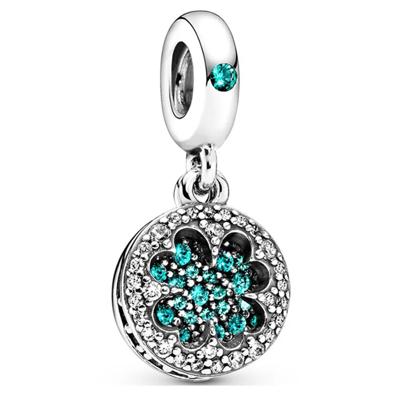 Porte-clés plaqué argent 925 pour femme, série verte, diamants, plusieurs perles de charme, bijoux à bricoler soi-même, bracelet Pandora, nouveaux cadeaux