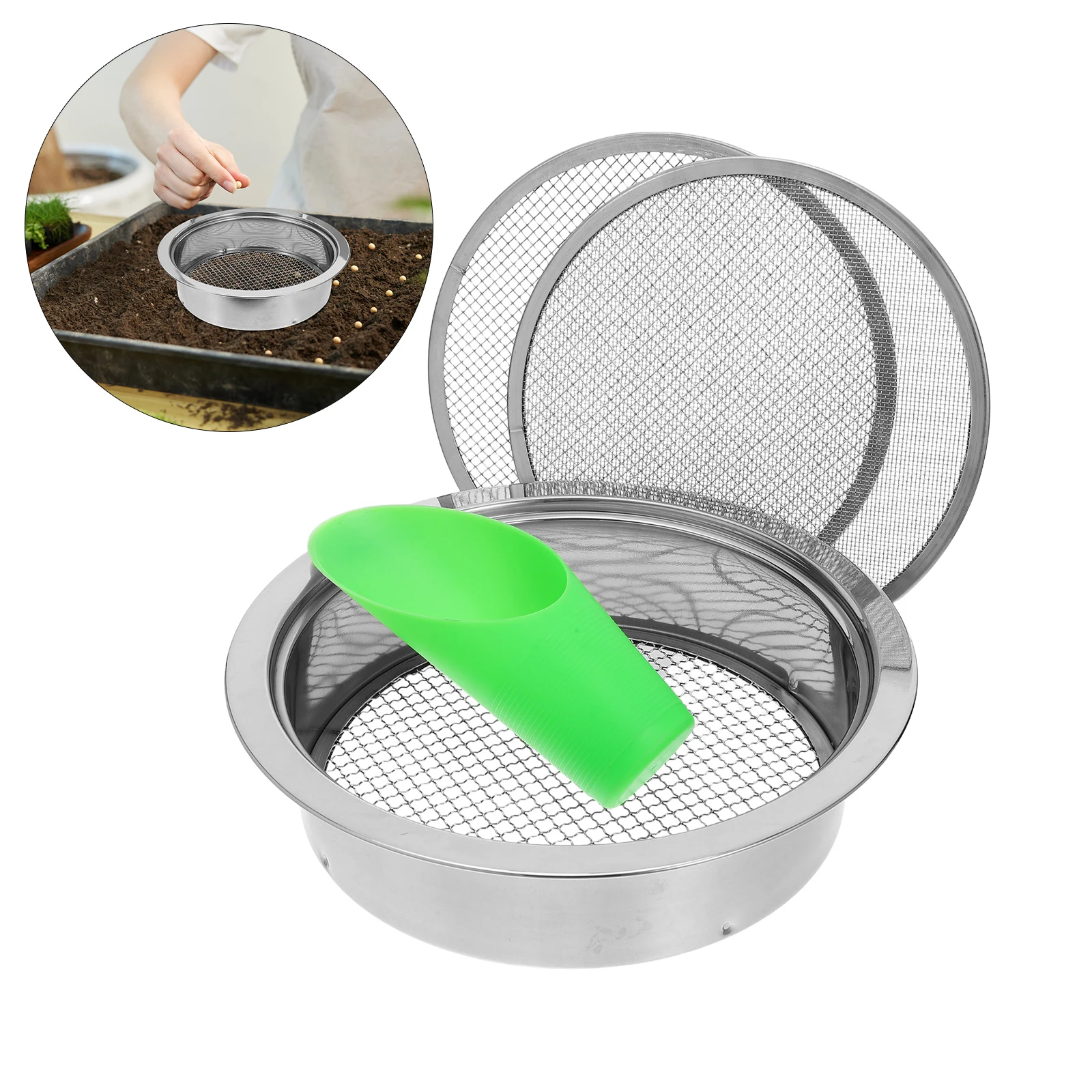

Screen Set Compost Sifter Dirt Filter Home Sifting Pan Stainless Steel Bonsai Soil Gardening Tool
