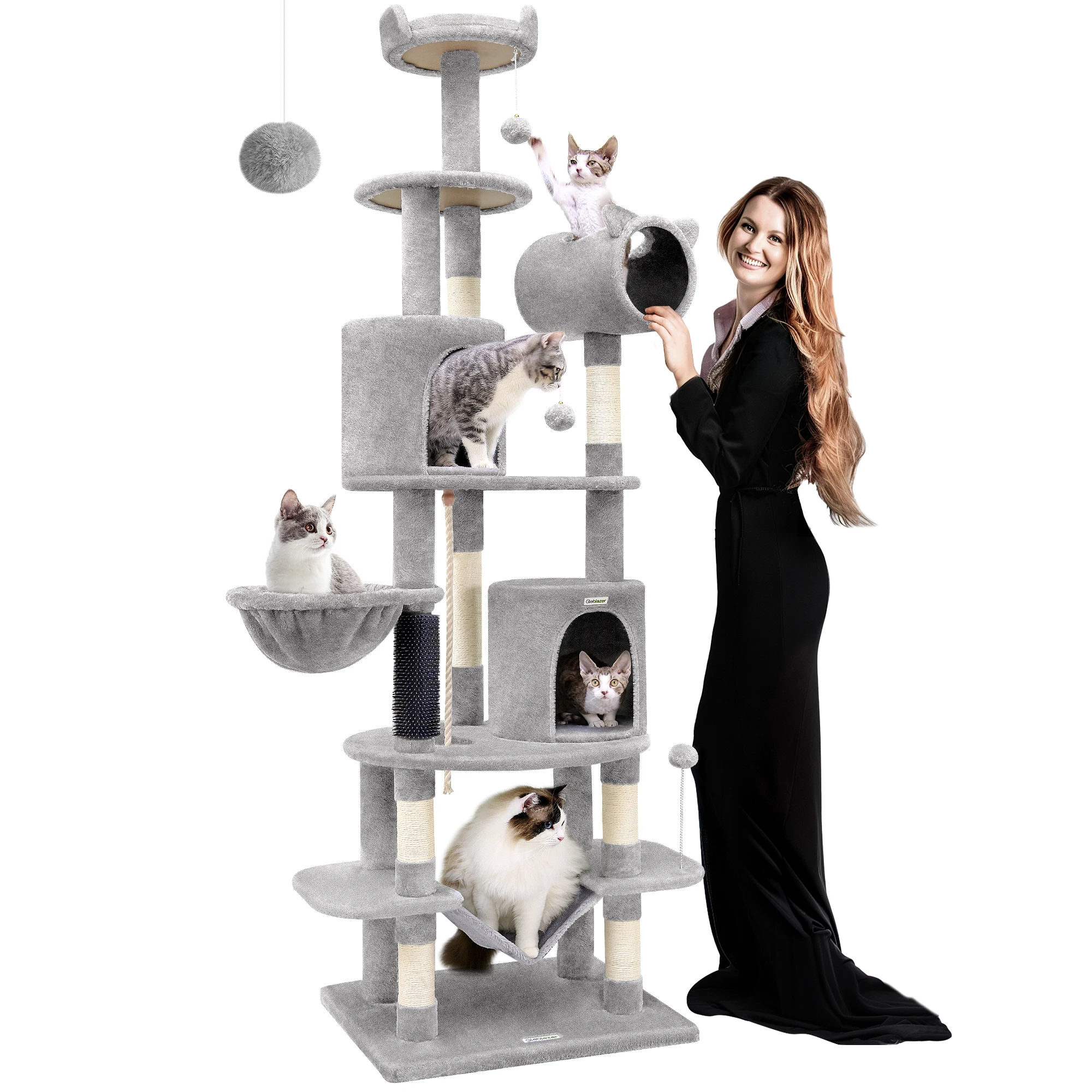 

C81 Max Tall Cat Tree Tower for Large Cats | 81'' Multi-Level Activity Center for Multi-Cat Homes with Hammock, Light Gray