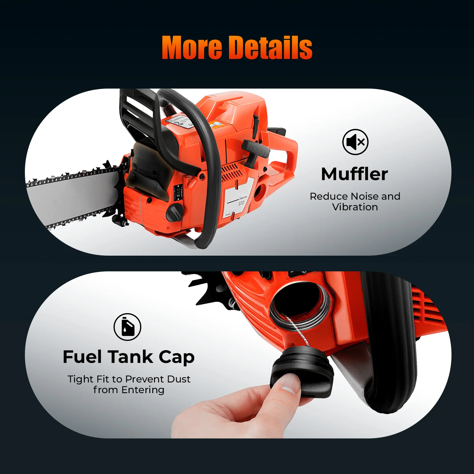 منشار سلسلة بنزين لاسلكي محمول مقاس 28 بوصة، منشار يعمل بالغاز، منشار كهربائي 71cc برأس طاقة أسطوانة واحدة مبرد بالهواء ثنائي الأشواط