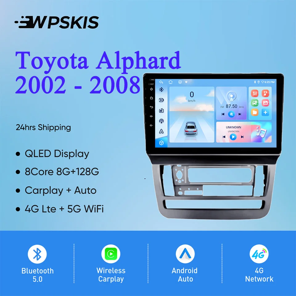 

9'' QLED Android 14 8G Ram 128G Car Radio Stereo Multimedia HU Head Unit For Toyota Alphard 2002 2004 2006 2008 GPS Navigation