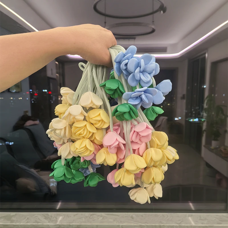 

New 10pcs/lot Artificial Rose Flowers Hair Rope Headband Accessories Dress Clothing Bags Decoration Double Flower Head Handmade