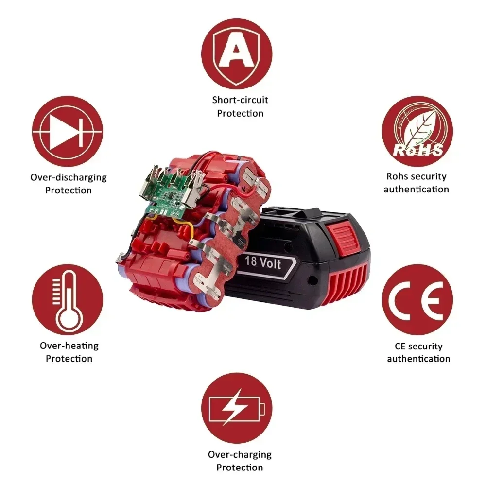 New Battey for Bosch 18V 6.0Ah Lithium Ion Battery Charger Sets Rechargeable Replacement for Bosch 18v Battery for BAT609 BAT618