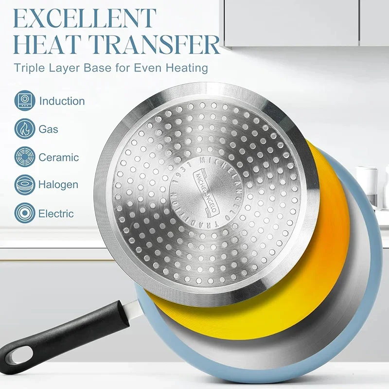 MICHELANGELO مقلاة صلصة غير لاصقة مع غطاء مجموعة قدر من السيراميك مع مقبض تبقى بارد وعاء التعريفي للطبخ في المطبخ غير سام