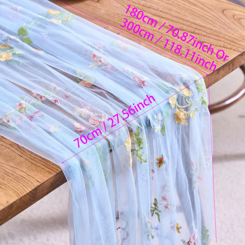Chemin de table vintage en dentelle brodée colorée, 75*180CM, nappe transparente en maille, idéal pour les banquets de mariage