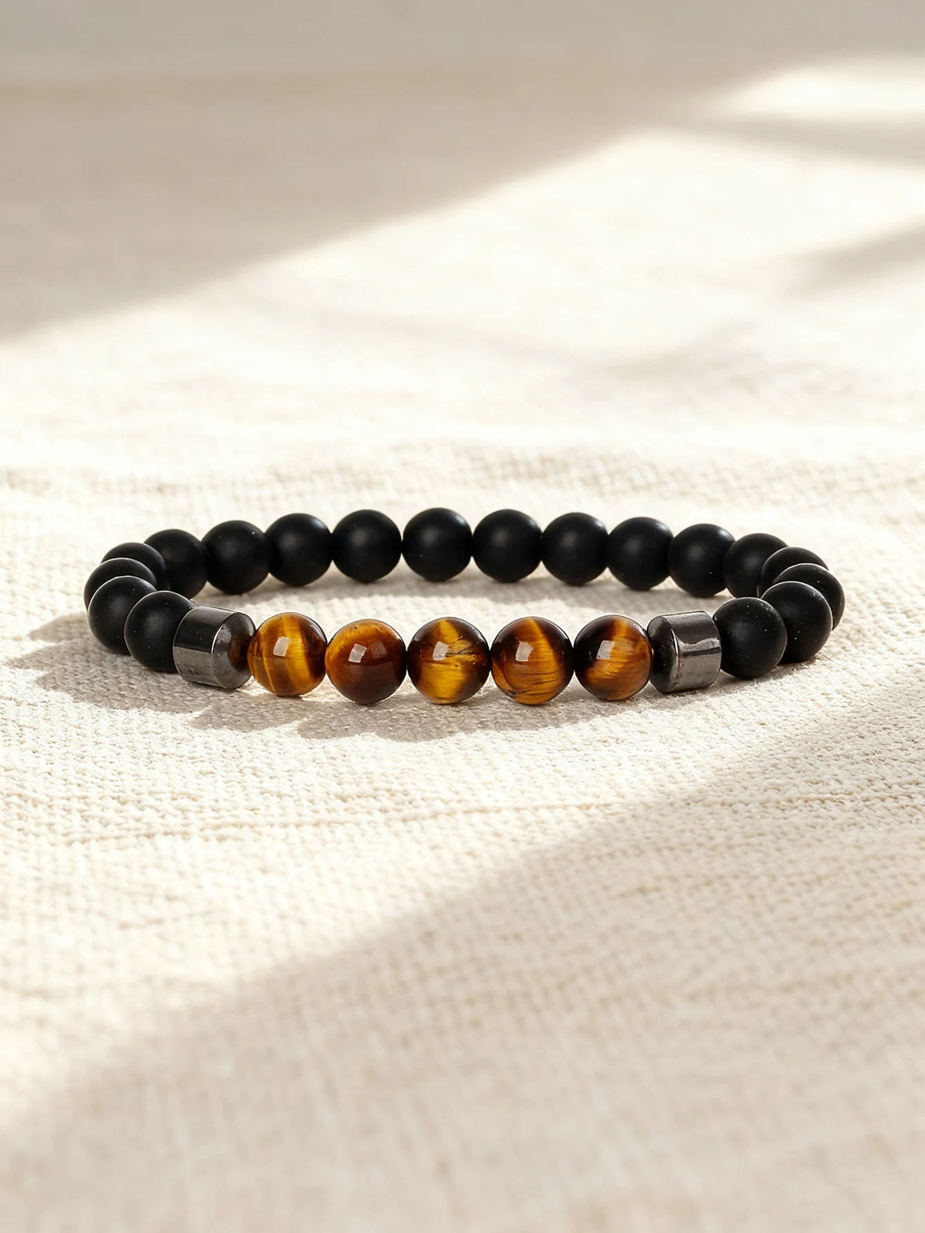 Natural Stone Bead Bracelet Matte Onyx Hematite Cylinder Tiger Eye Bead for Grounding Protection Confidence Energy Reiki Jewelry