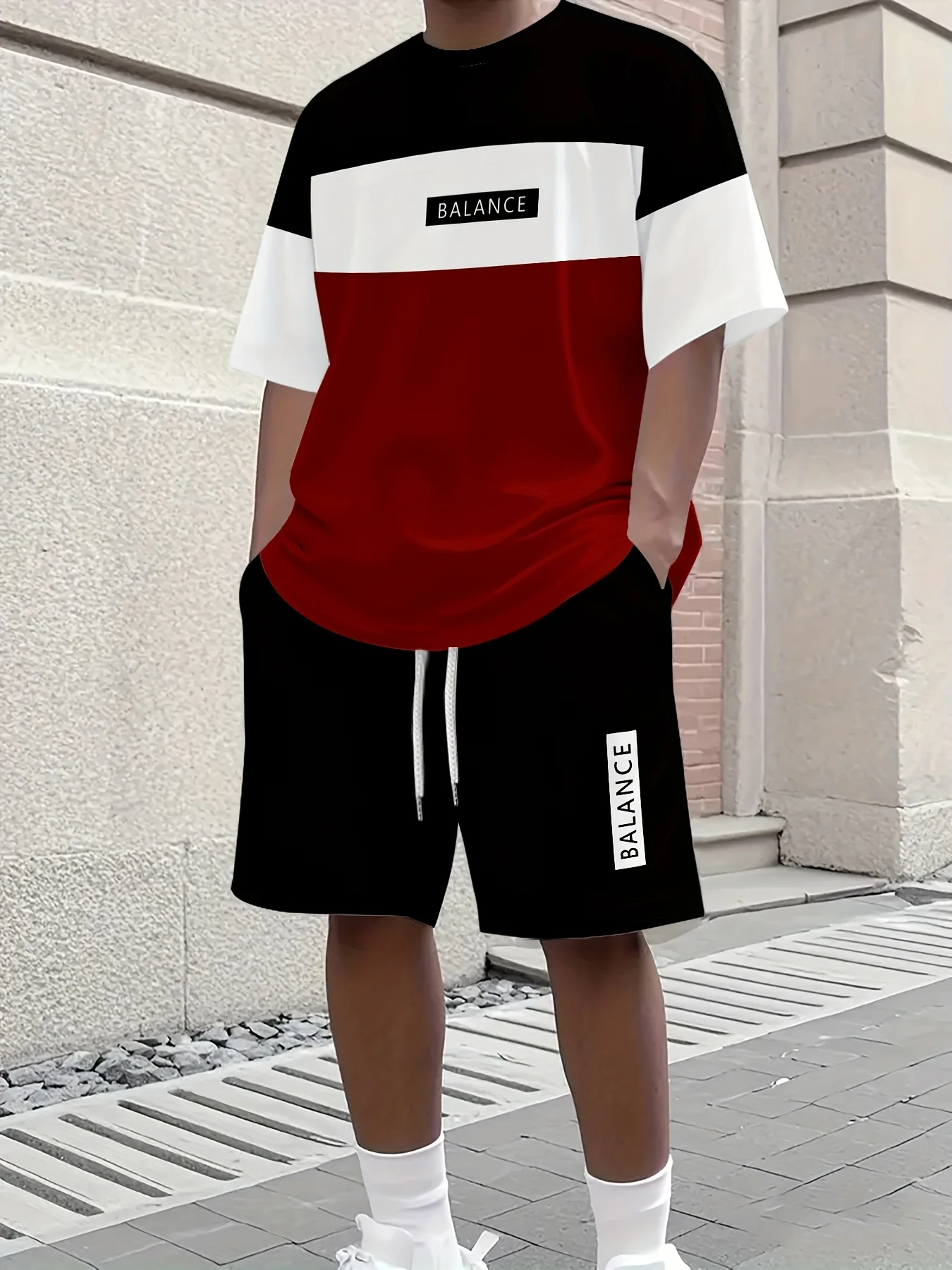 Summer Men's Round Neck Fashionable Casual Short Sleeved Shorts 3D Printed Set