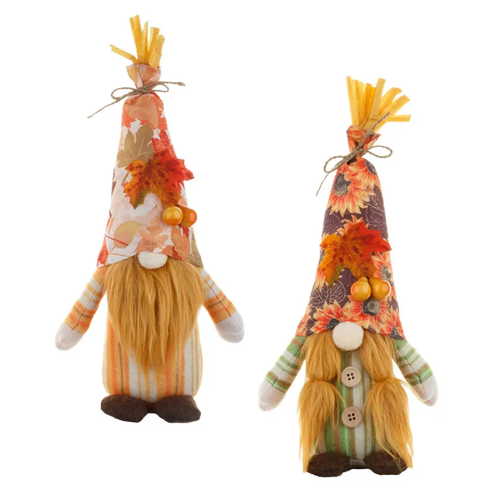 2Pcs Thanksgiving Gnome Ornaments Maple Leaves Harvest Festival Party Decoration Autumn Nordic Harvest Gnome Ornament for Table