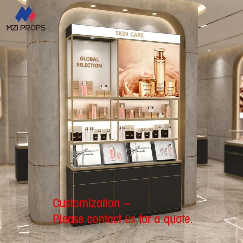 

custom.Custom Cosmetic Display Stand Luxury Retail Skincare Showcase with LED Light Perfume Shop