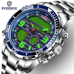 FOXBOX Electronic Luxury Watches For Men Digital Quartz Dual Display Wristwatch Luminous Waterproof Mens Watch Reloj Hombre 2024