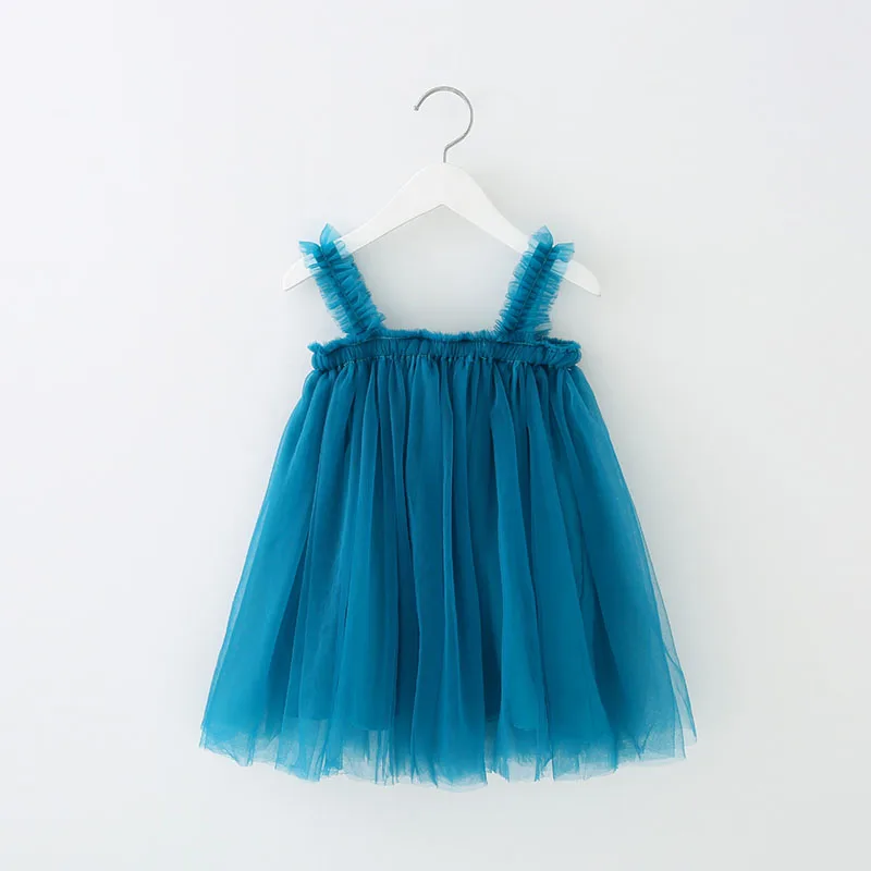 2024 New Summer Little Girls reggicalze Princess Dress 8 colori elegante Ruffles tinta unita Mesh Dress 9M-6T