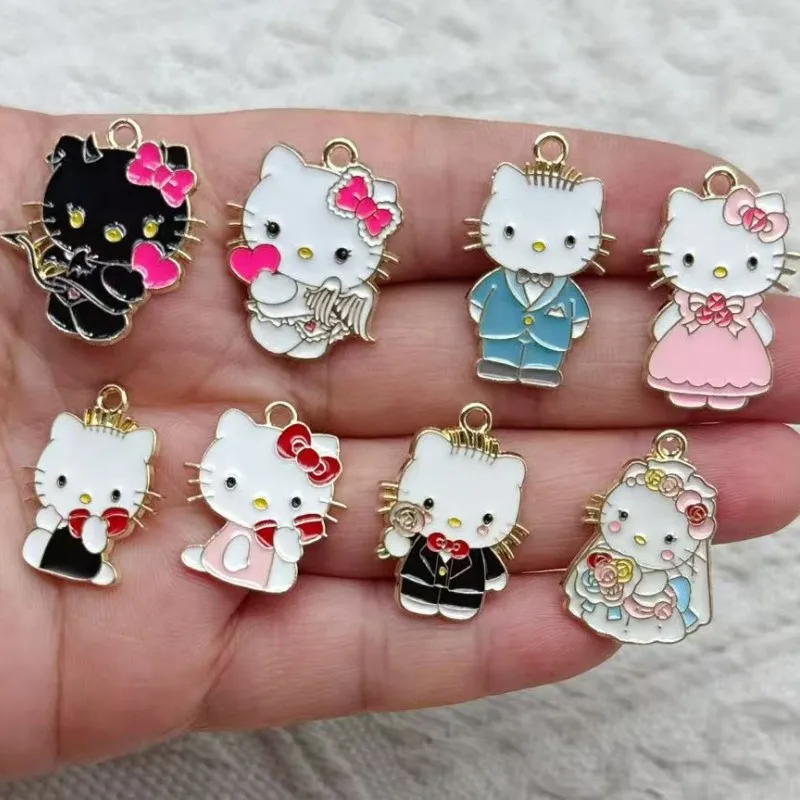 10pcs Cartoon Enamel Couple Cat Charms Cute Metal Animal Cats Pendants for DIY Necklace Bracelets Jewelry Making