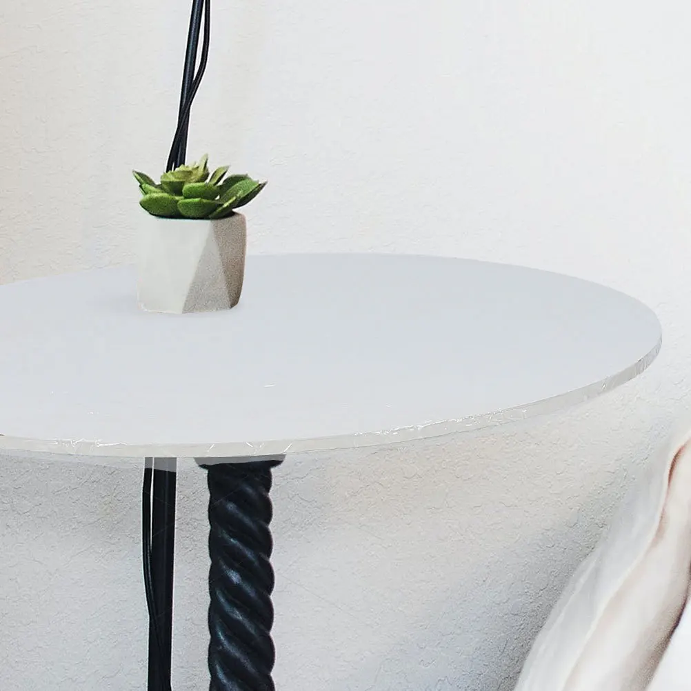 Round Elastic Oil Resistant Table Cover Clear PVC Outdoor Patio Dining Fitted Protection Cover for Various Sizes