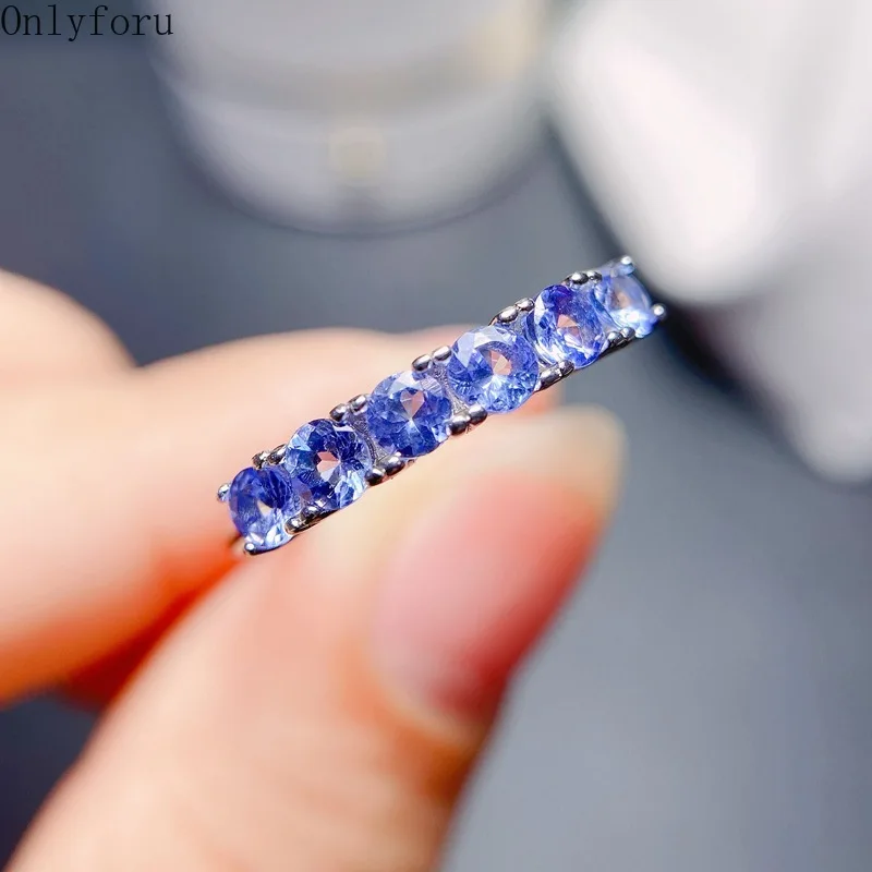 Princess Cut 3mm Band Natural Blue Tanzanite Original Silver Charm Engagement Jewelry Ring for Women