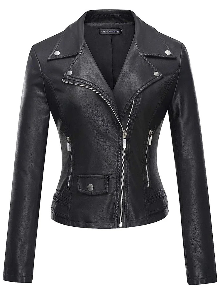 Fashionable Women's Leather Jacket Leather Jacket Spring and Autumn Pu Material Leather Jacket
