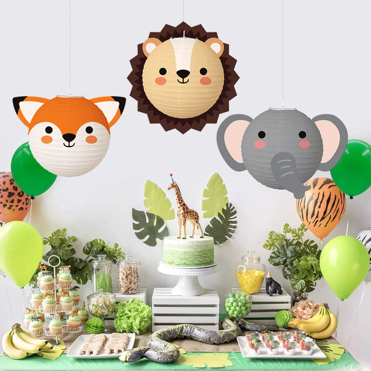 Animal Paper Lanterns Cartoon Jungle Safari Fox Tiger Lion Panda Hanging Ornaments Animal Theme Kids Birthday Party Decor