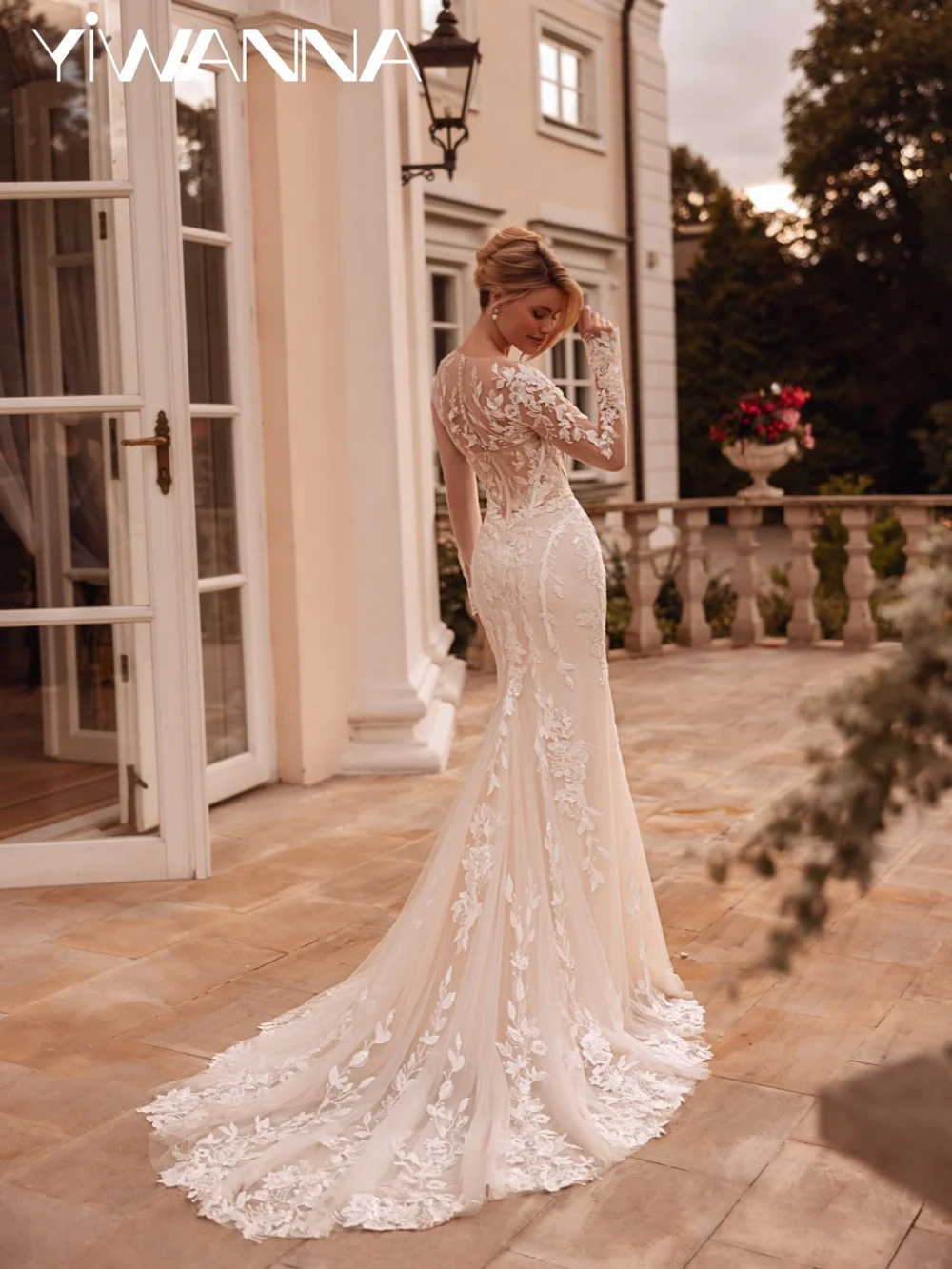 

2026 New Detachable Sleeve Wedding Dress Shiny Lace Appliques Bridal Gown Customized Floor-length Mermaid Dresses For Bride