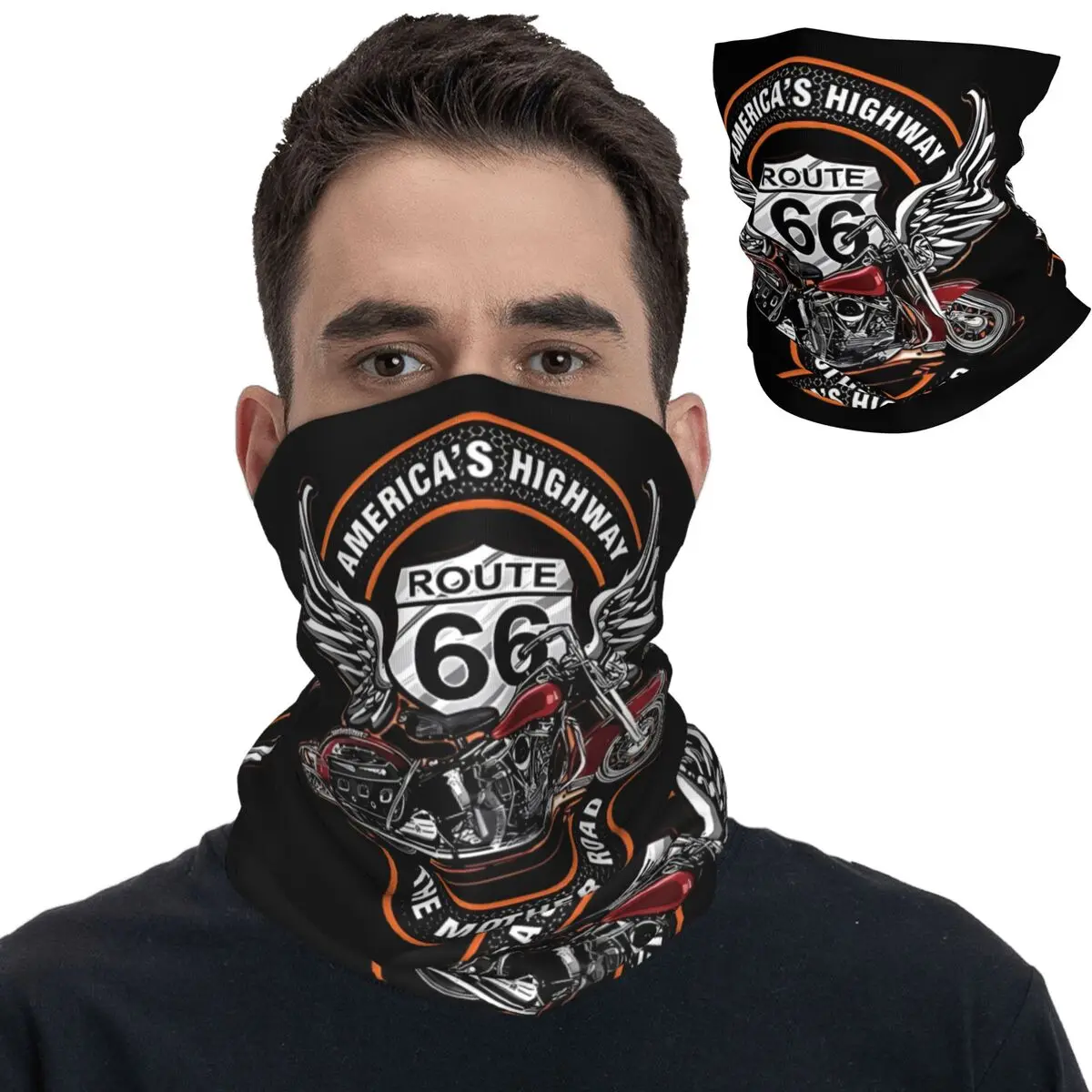 

Americas Highway Route 66 Bandana Neck Gaiter Printed Motorcyle Balaclavas Face Scarf Warm Headwear Unisex Adult Breathable