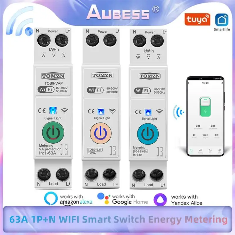 WIFI Smart Switch TUYA Relay 63A 1P+N smart home Energy Meter Metering Monitoring Circuit Breaker Timer Voltage CurrentProtectio