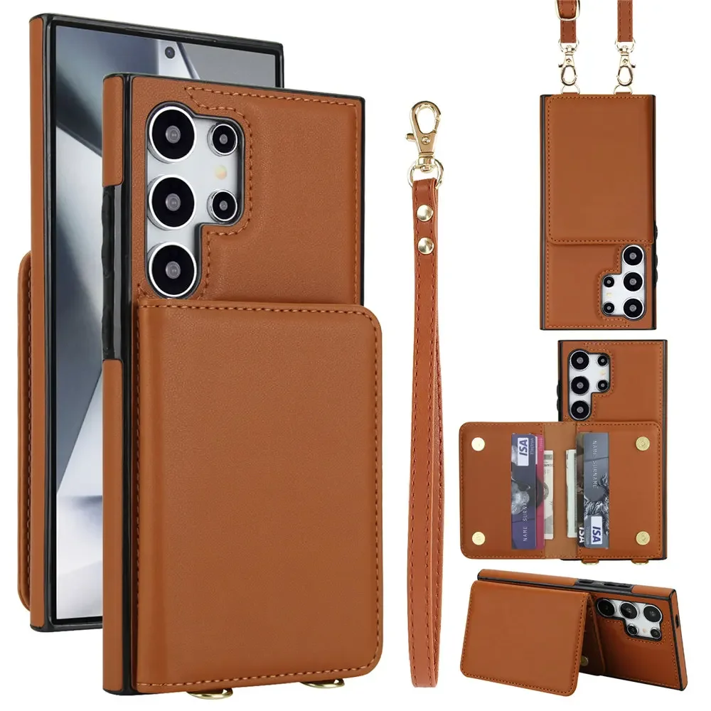 For Samsung Galaxy S25 S24 S23 S22 S21 Ultra Plus Case Crossbody Cards Wallet Leather Skin-Friendly Shockproof Protection Cover