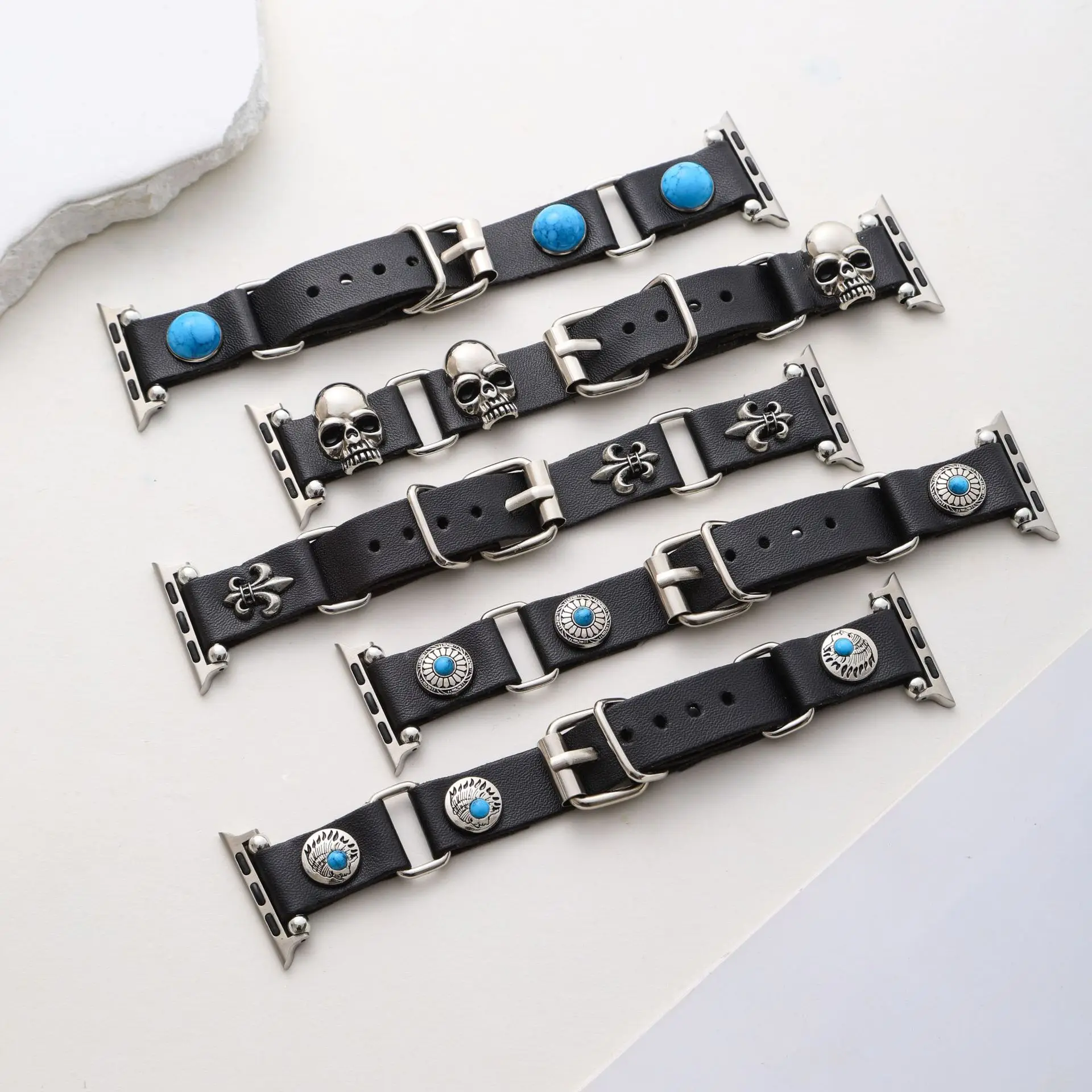 

Винтажный кожаный ремешок для часов iWatch с бирюзовым компасом, в стиле бохо, этнический, унисекс, для Ultra 2, SE