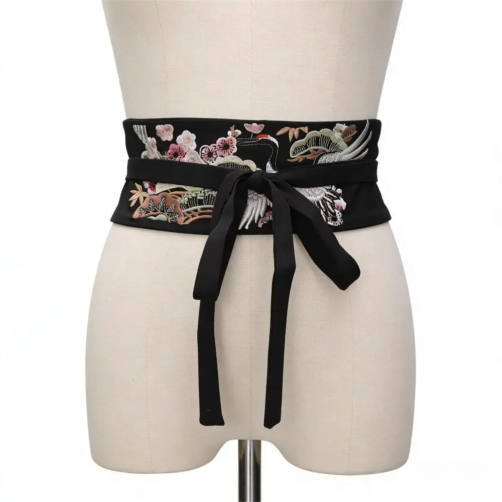 Embroidered Embroidered Waistband Crane Phoenix Flower Pattern Hanfu Cummerbund Tie Wrap Style Wide Width Dress Girdle