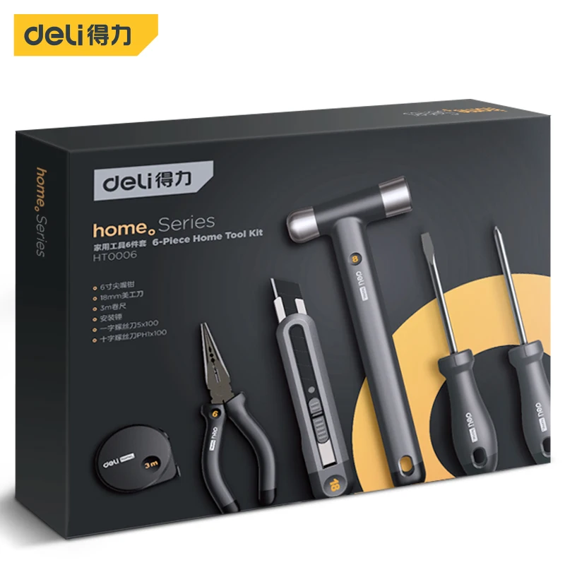 Deli Multitool-Sets, Installation, Nagel hammer, Maßband, Heims chl üssel, Zange, Schrauben dreher, Handreparatur-Werkzeugs ätze, 6-tlg