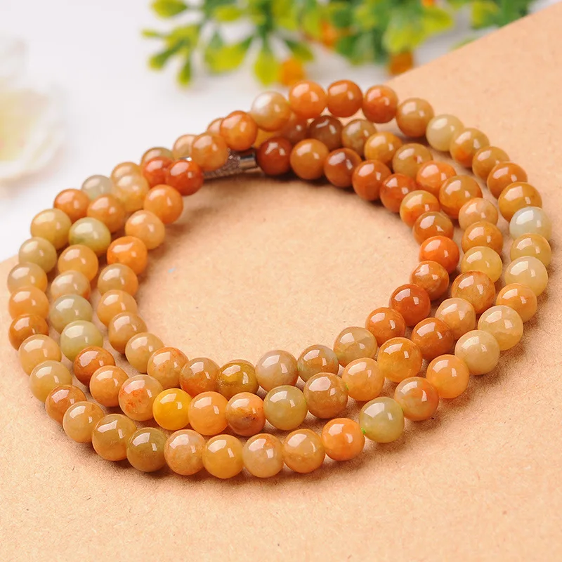 

Moisturizing Yellow Jade Fashionable Elegant round Bead Necklace for Women with Certificate