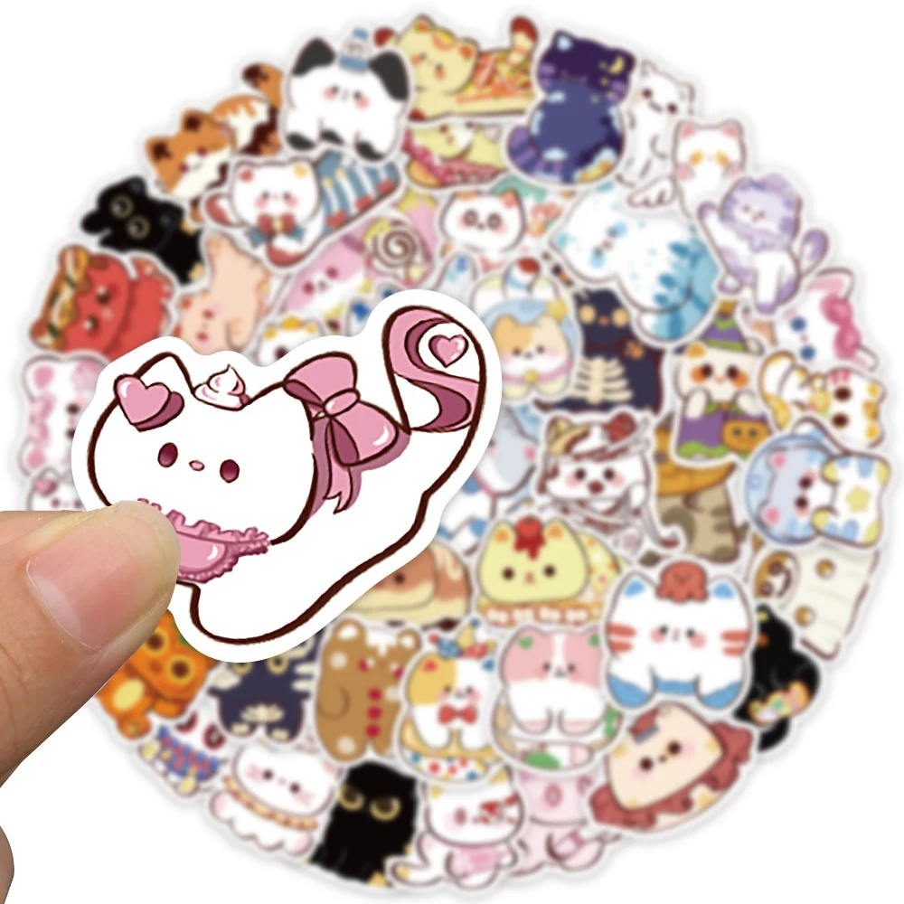10/30/50pcs Kawaii Little Bean Eyebrow Cat Stickers Funny Cartoon Animal Sticker DIY Water Bottle Phone Guitar Cute Decals Decor