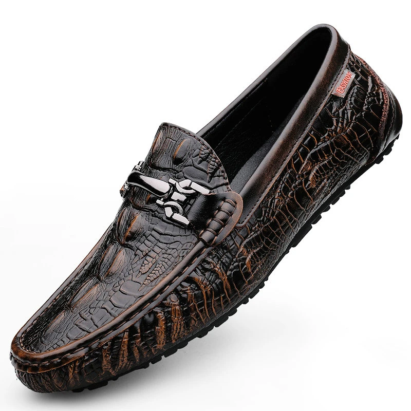 

2023 Men Genuine Cow Leather Crocodile Grain Style Loafers High Quality Business Casual Shoes Sneakers Handmade Mens Moccasins