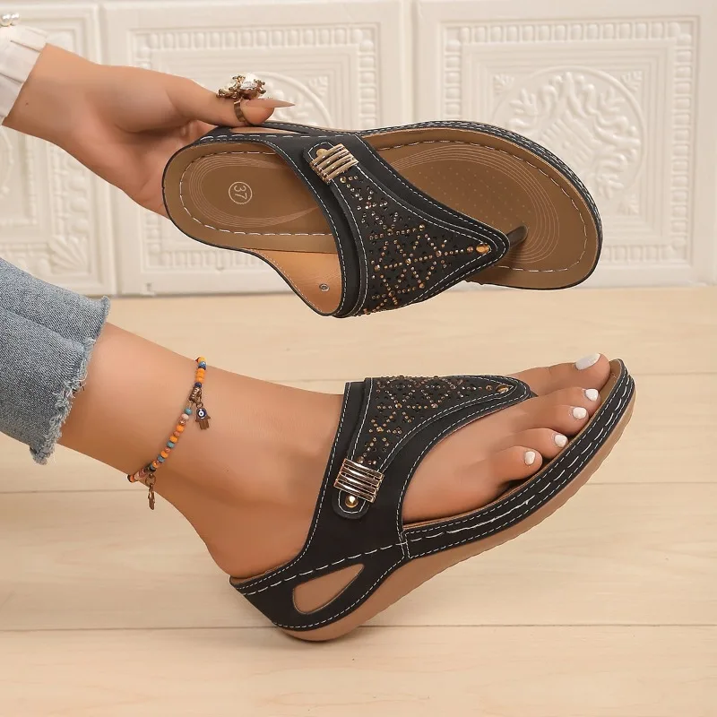 

Woman Non-Slip Soft Platform Shoes Flip Flops Summer Women's Wedge Sandal with Heel 2025 Orthopedic Sandals 43